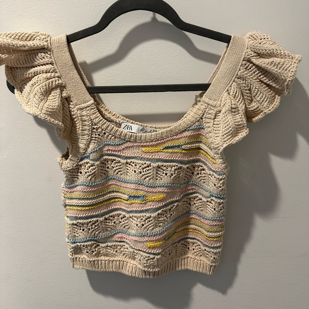 Zara crotchet cropped ruffle sleeve tank